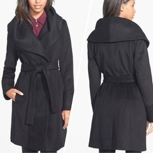 Calvin Klein deep charcoal shawl collar wool blend coat large